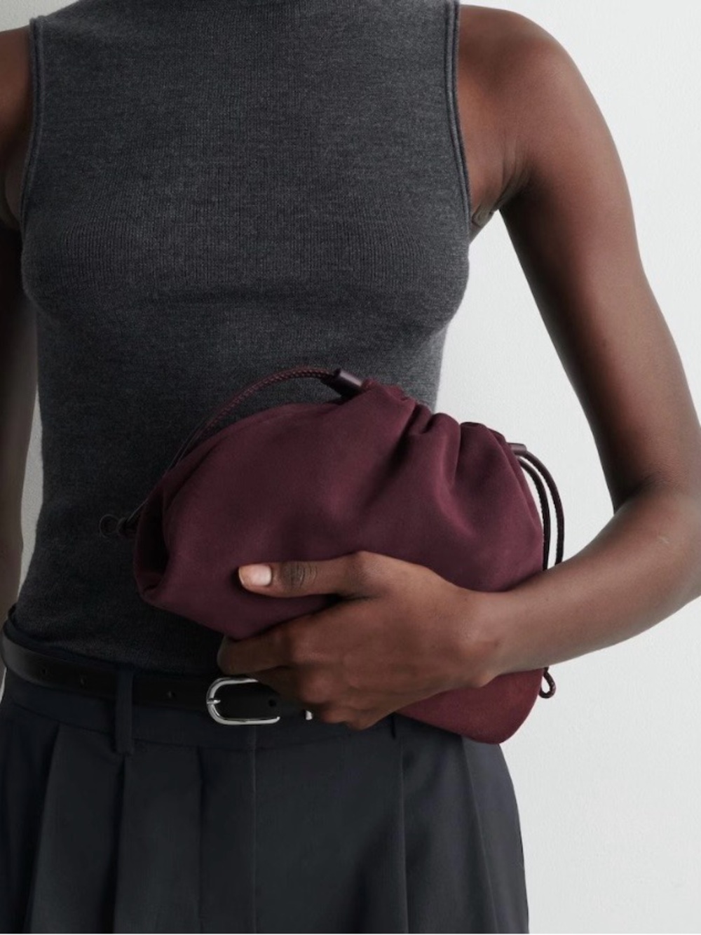 COS mini cavatelli clutch bag in burgundy